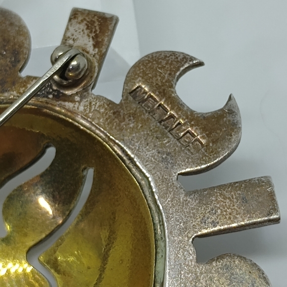 * vintage Taxco Mexico 925 & brass Sun brooch pin - Picture 7 of 8